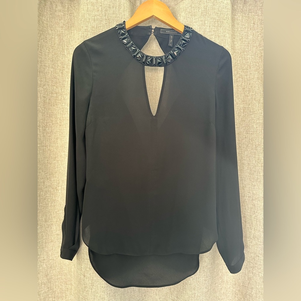BCBG Maxazria Black open Front LS Top